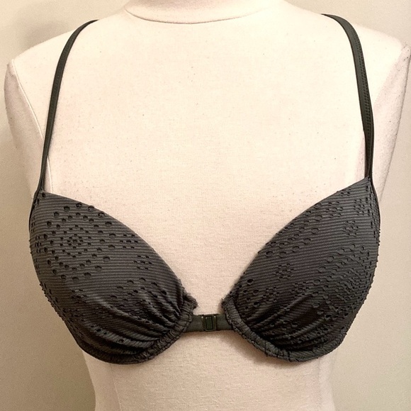 aerie Other - Aerie Olive Green Perforated Front Clasp Racerback Back Tie Bikini Top Size 36B